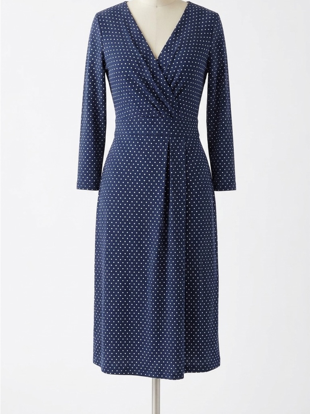 TALBOTS Navy Polka Dot Wrap Dress size 2P